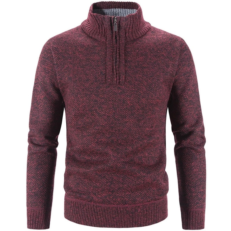 Warm herenvest met halve rits en halfhoge col