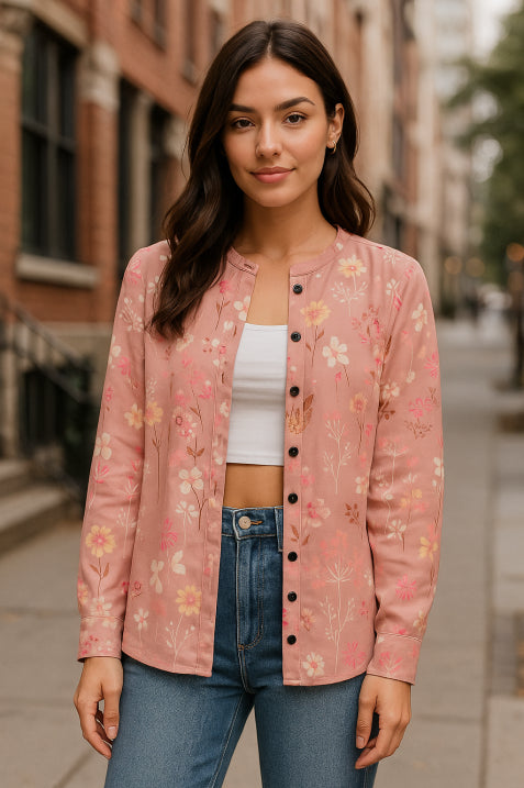 Elegante Damesvest met Bloemenpatroon en Ronde Hals