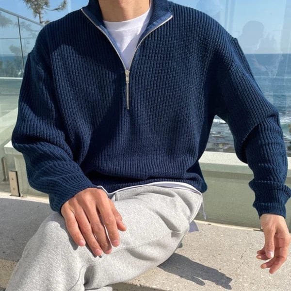 Klassieke Pullover met Plissé-Textuur voor Mannen-mezamstore.nl