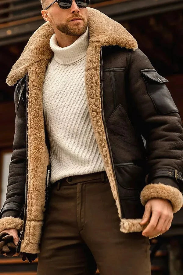Heren Vintage Pilotenjas met Bontkraag – Warm & Stijlvol