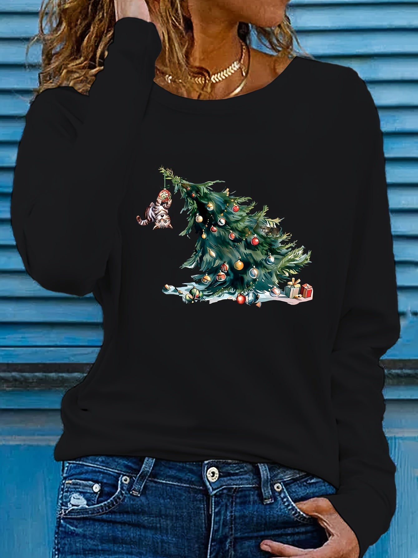 Dames Kersttrui met Hond en Boom – Winter Sweater