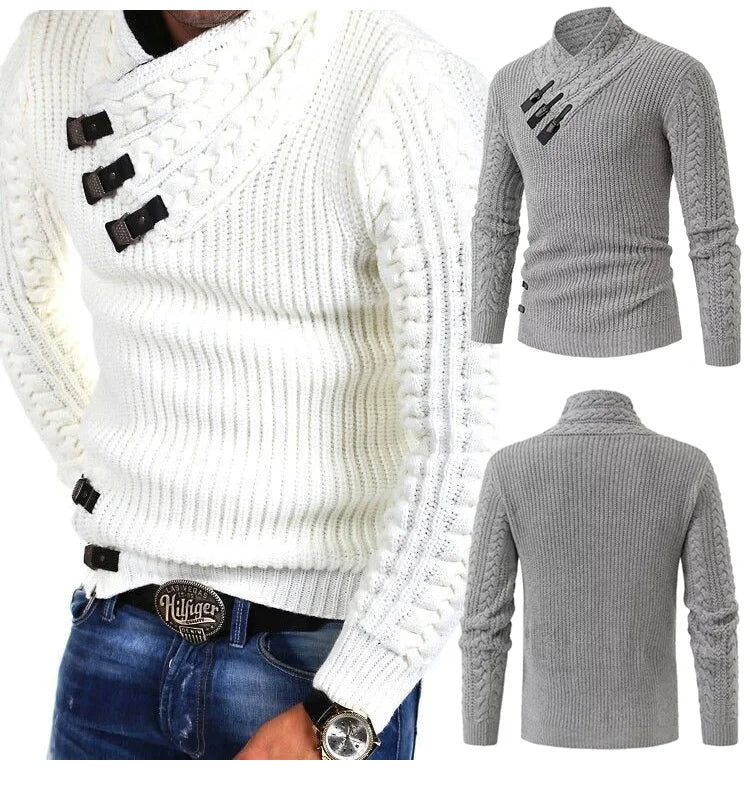 Heren trui met hoge kraag en unieke sluiting – Regular Fit