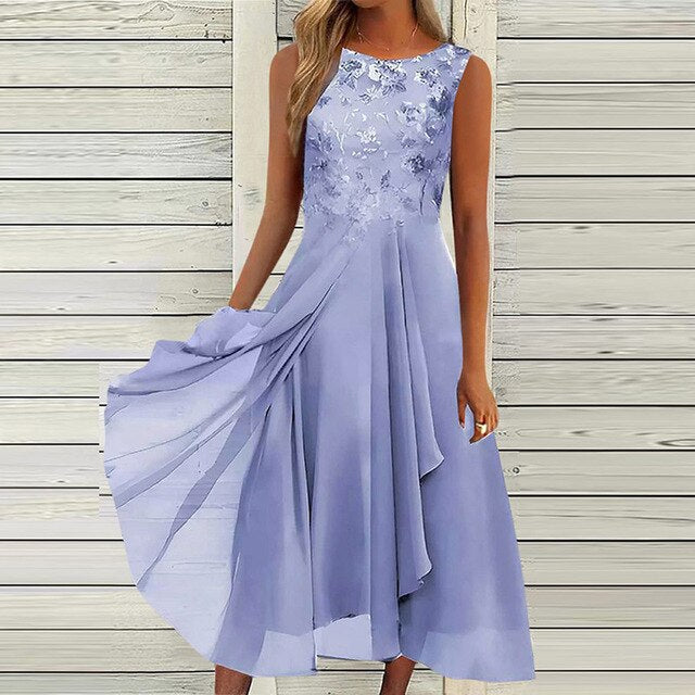 Zomerjurk Midi Dames Luchtige Pasvorm Bloemdetail Mouwloos
