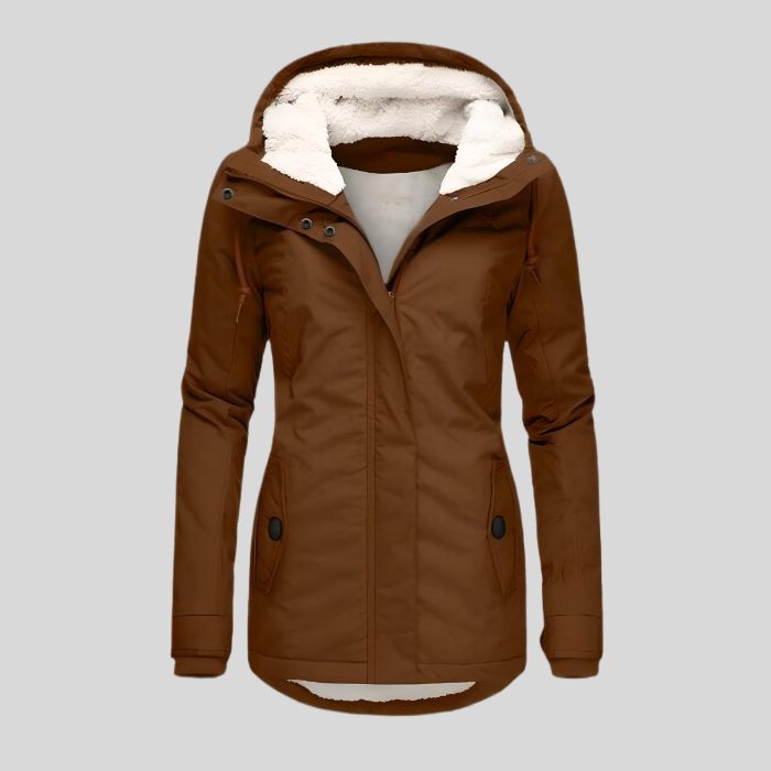 Dames winterjas met capuchon en imitatiebontvoering – warm en waterafstotend