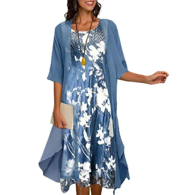 Zomerjurk Dames Bloemenprint met Blazer Elegante Set Dames