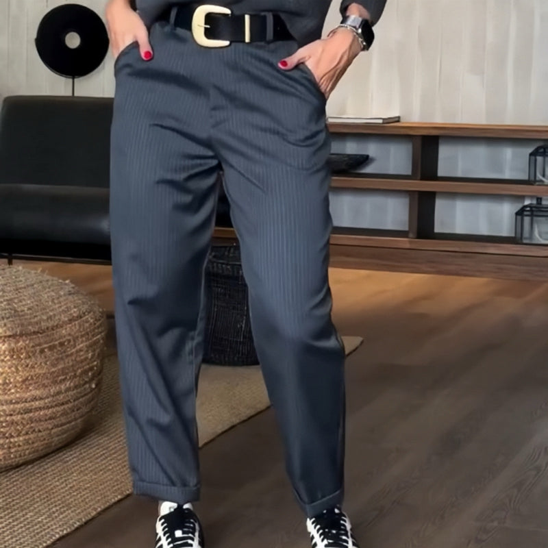 Dames High Waist Pantalon met Rechte Pijpen & Blazerstijl
