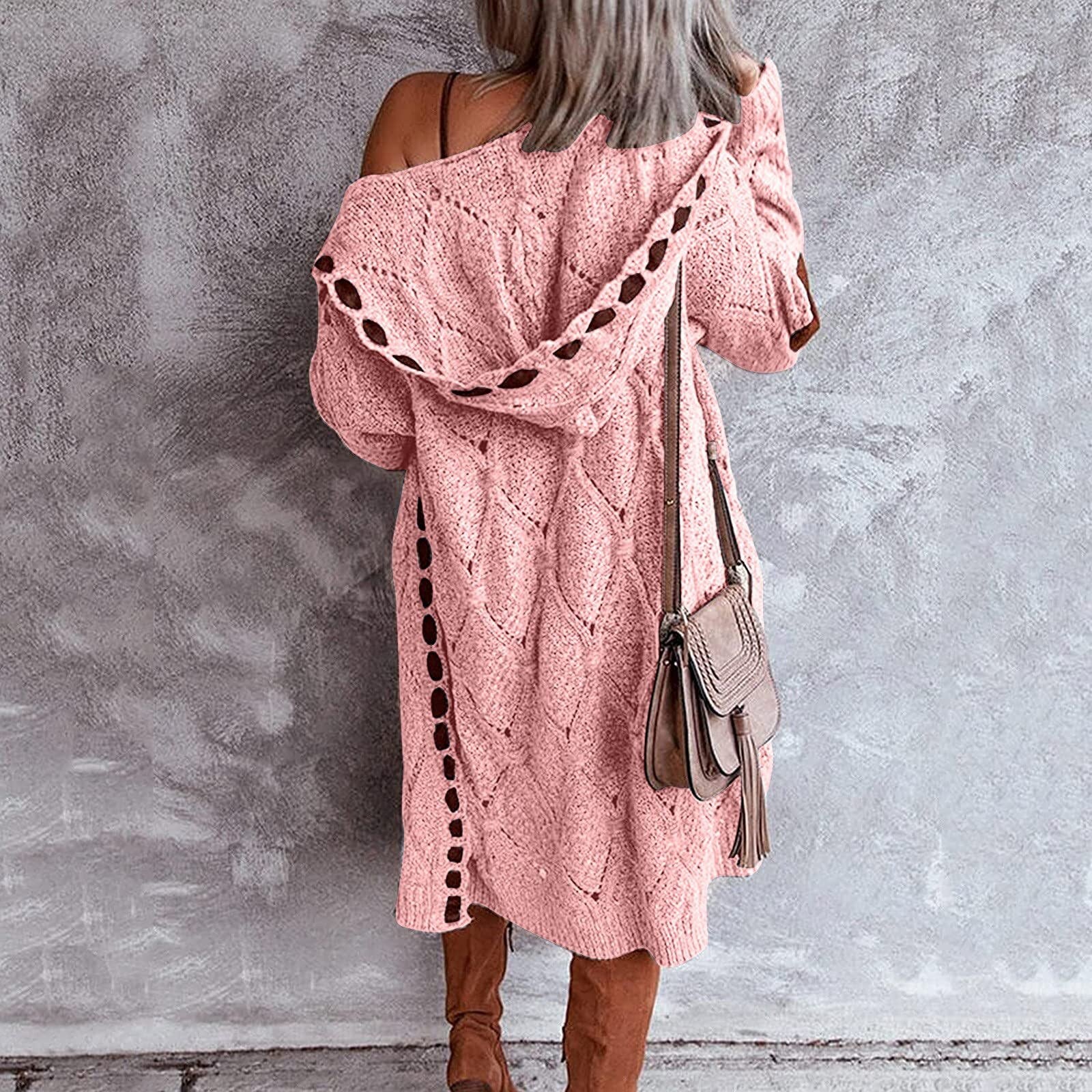 Lang Grof Gebreid Dames Vest met Capuchon – Oversized