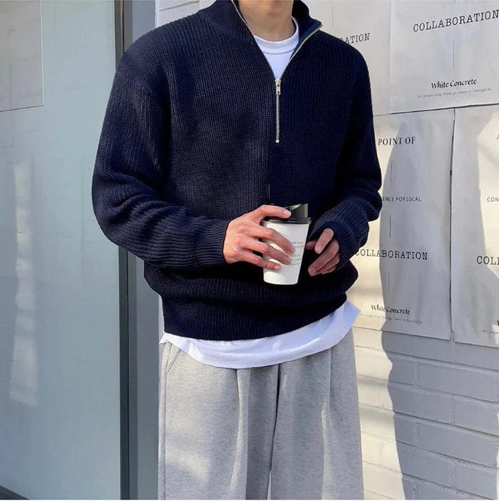 Klassieke Pullover met Plissé-Textuur voor Mannen-mezamstore.nl