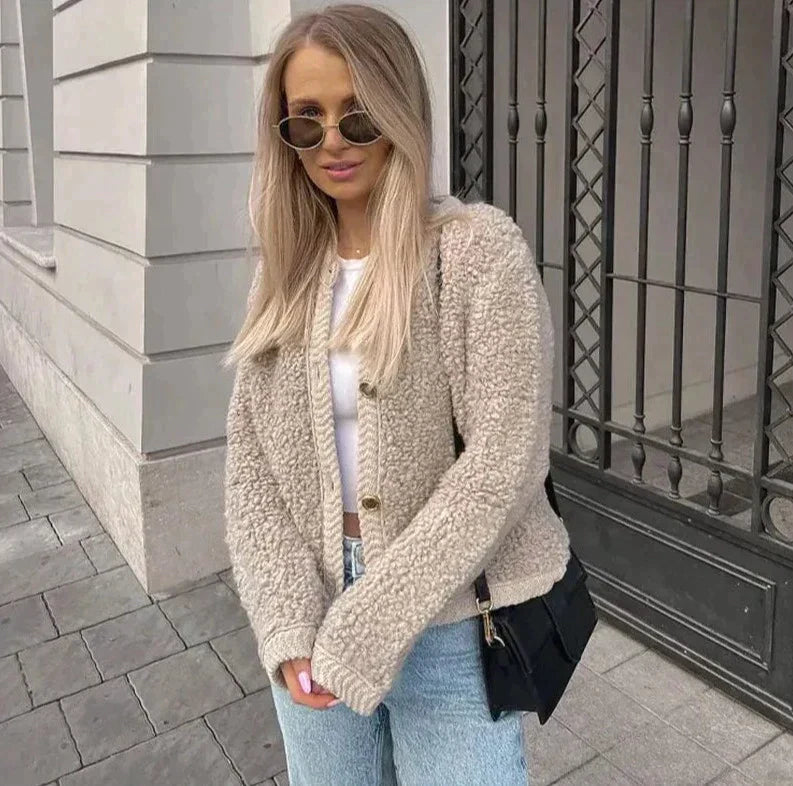 Dames Teddy Jas van Warme Sherpa Fleece met Knopen – Zacht en Comfortabel