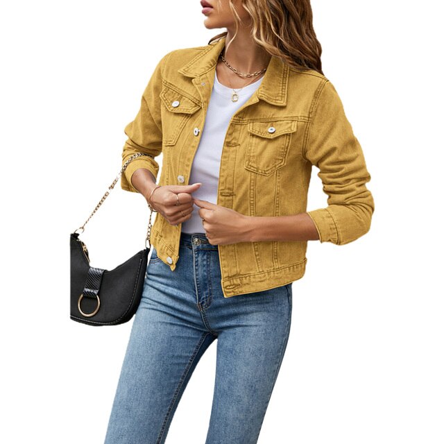 Dames Jeansjack – Regular Fit Spijkerjack met Knoopsluiting en Lange Mouwen