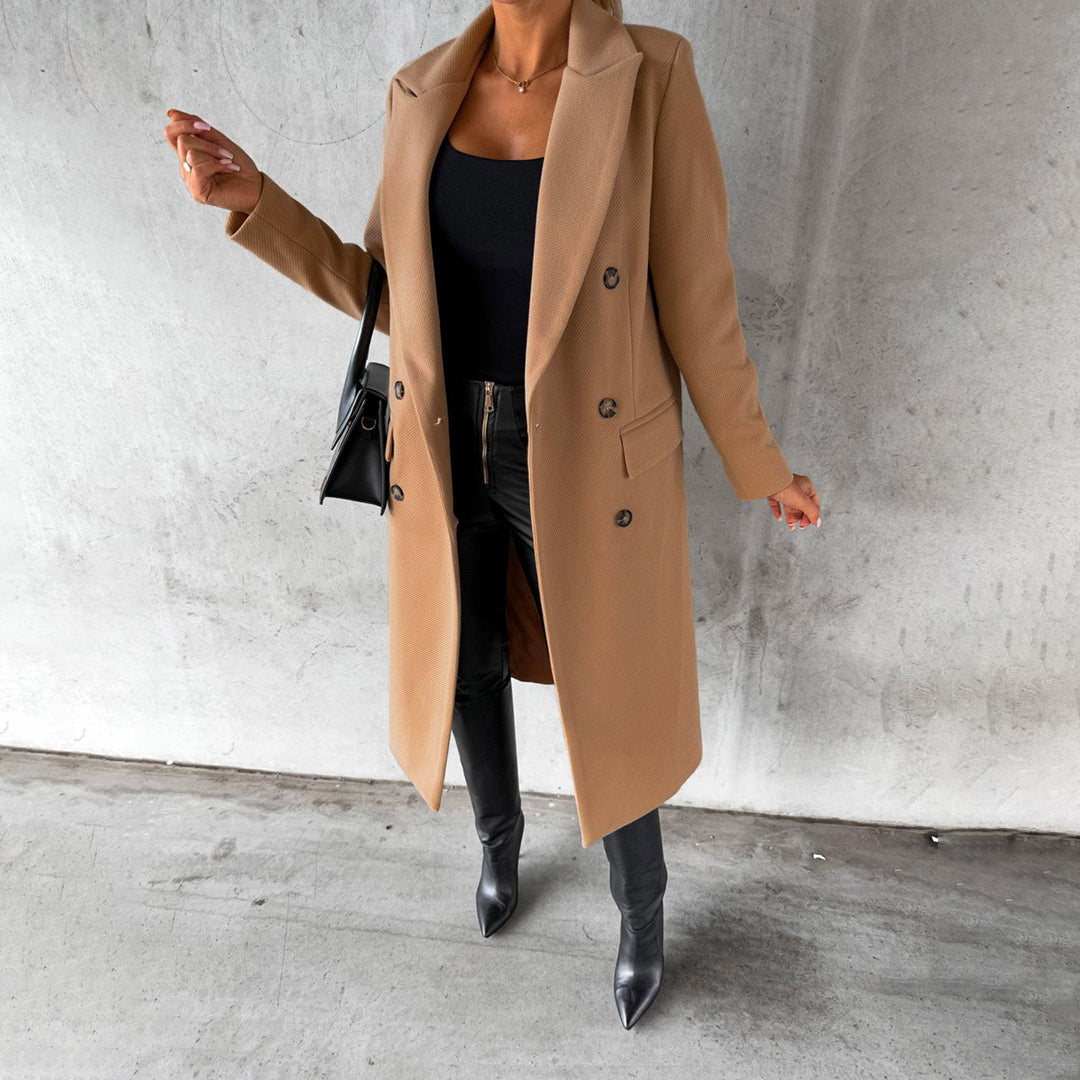 Elegante dames herfstjas met dubbele knoopsluiting en wollenmix