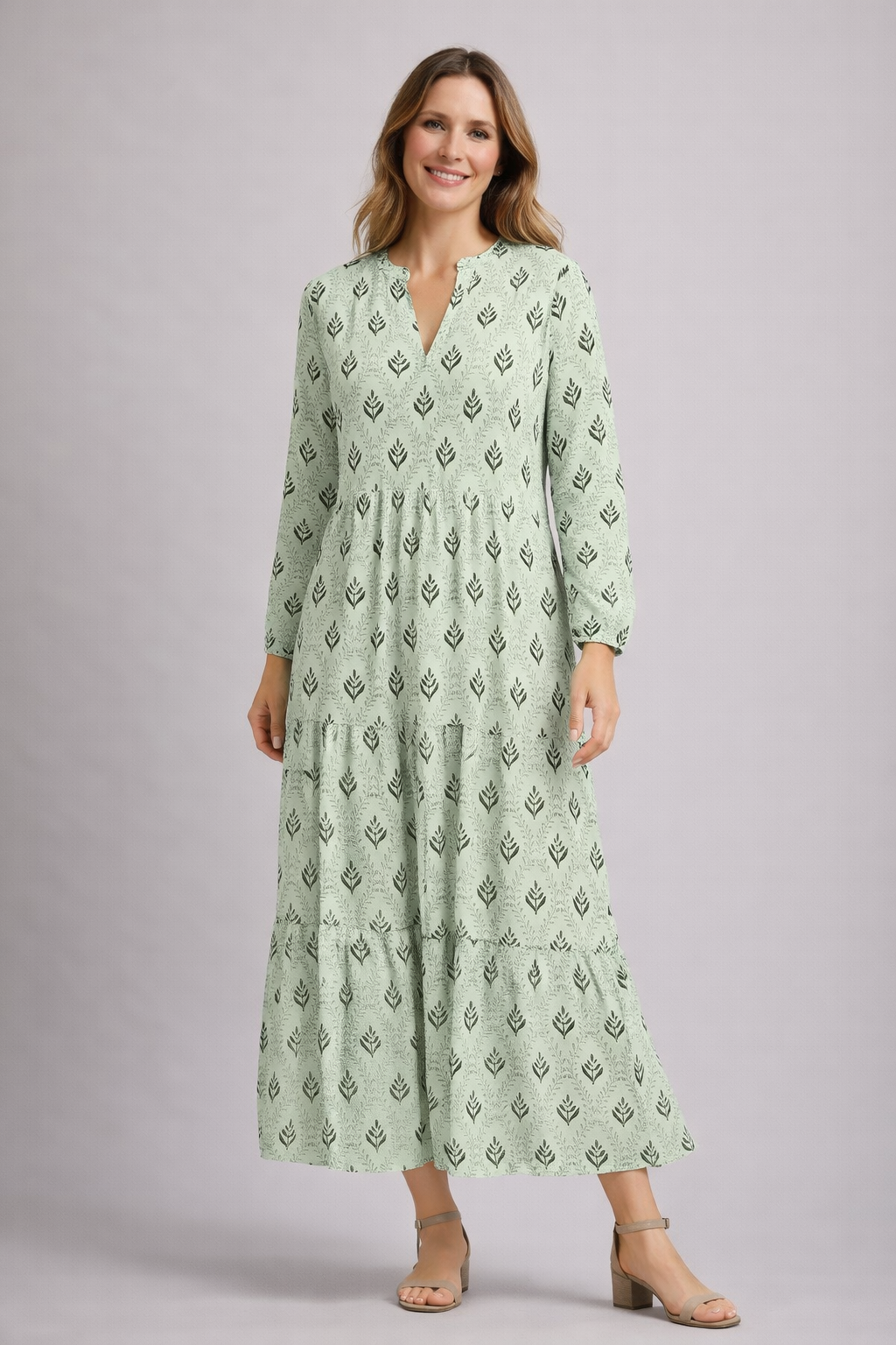 Maxi Jurk Dames V Hals Stippenprint Stufenrok Losvallende Pasvorm