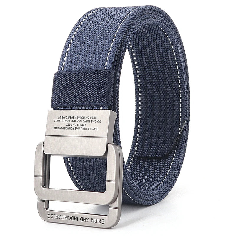 Unisex Canvas Riem met Dubbele Metalen Ring Gesp - Verstelbare Gestreepte Tailleband