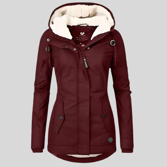 Dames winterjas met capuchon en imitatiebontvoering – warm en waterafstotend