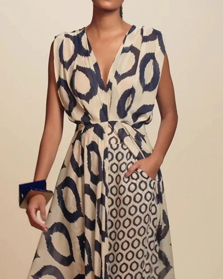 Mouwloze Tweedelige Set met Print en Hoge Taille