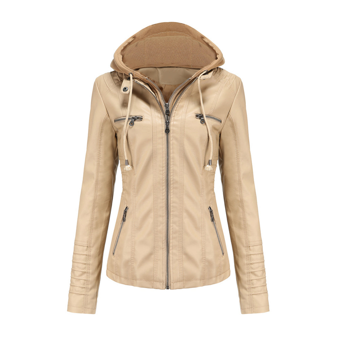 Elegante Leren Damesjas met Dubbele Rits en Capuchon