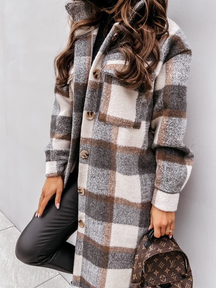 Lange Dames Jas Oversized Geruit – Warme Winterjas in 4 Kleuren