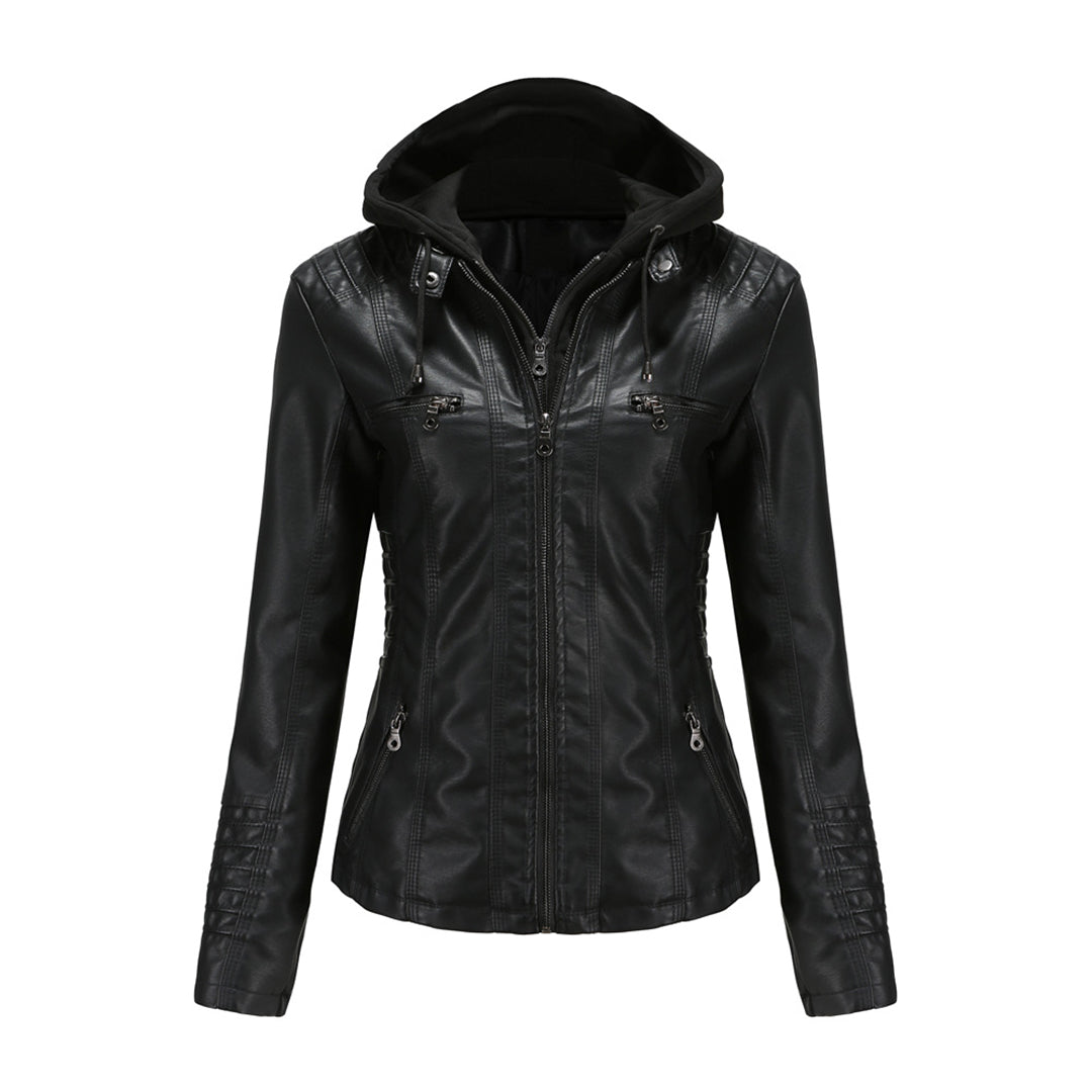 Elegante Leren Damesjas met Dubbele Rits en Capuchon