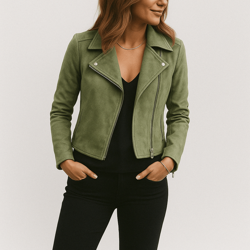 Dames Bikerjack – Stijlvolle Jas van Imitatie Suède in Wildlederlook