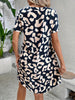 Elegante Luipaardprint Midi Zomerjurk met V-Hals en Korte Mouwen
