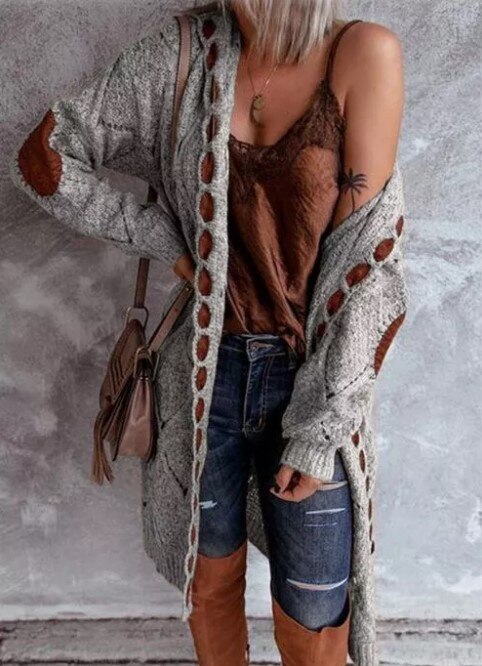 Lang Grof Gebreid Dames Vest met Capuchon – Oversized