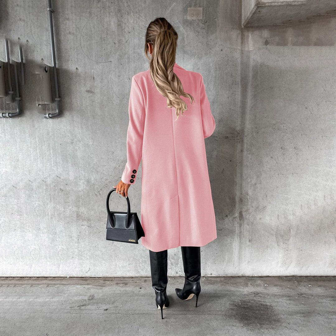Elegante dames herfstjas met dubbele knoopsluiting en wollenmix
