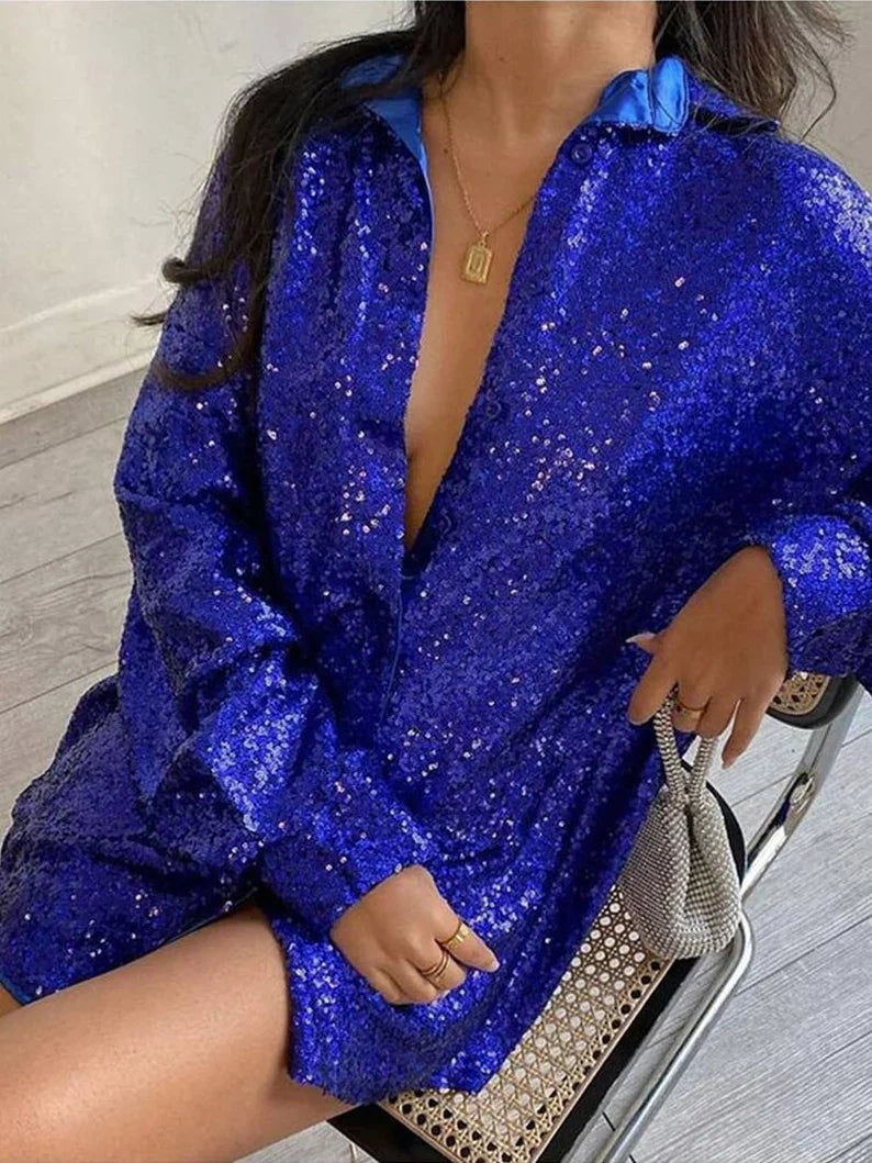 SparkleFlow - Trendy Oversized Blouse met Glitters voor Stijlvolle Dames