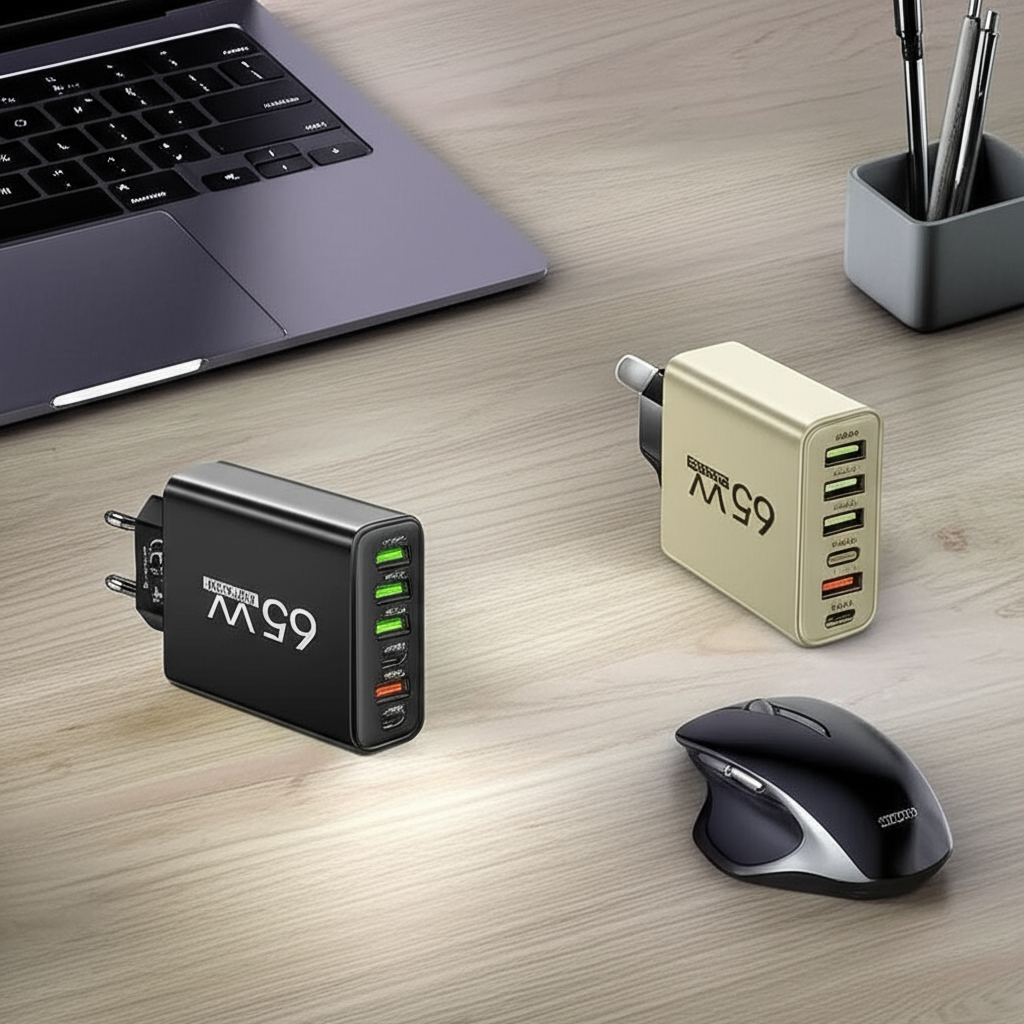 65W 6-in-1 Snelle Oplader voor Meerdere Apparaten - Ideaal voor Thuis, Kantoor en Reizen