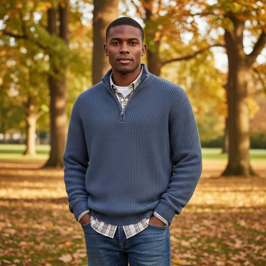 Heren Half-Zip Rib Trui – Comfortabele Gebreide Winter Sweater