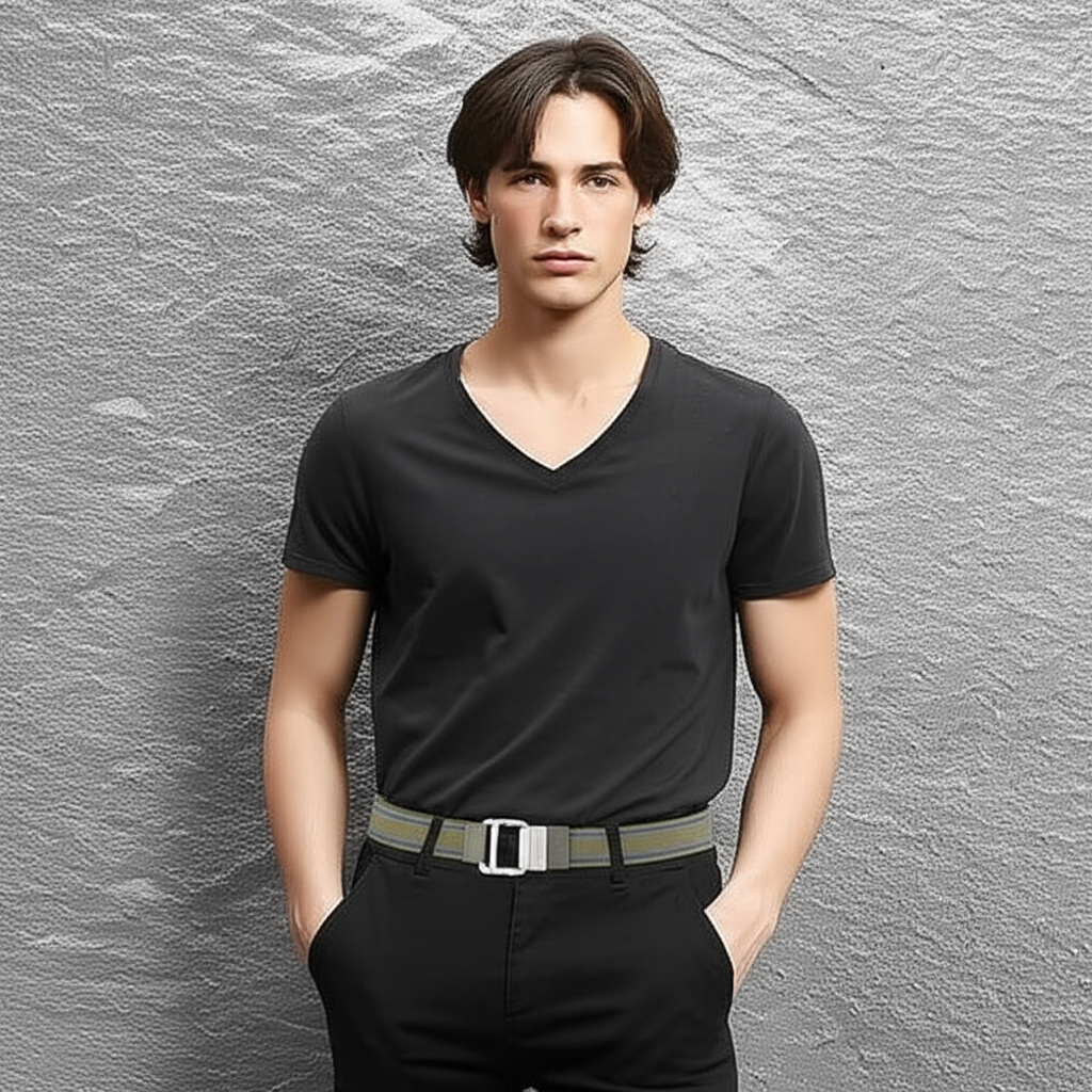 Unisex Canvas Riem met Dubbele Metalen Ring Gesp - Verstelbare Gestreepte Tailleband